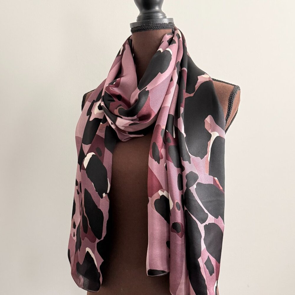 Burberry Pink Black Cream Abstract Silk-Feel Scarf Wrap